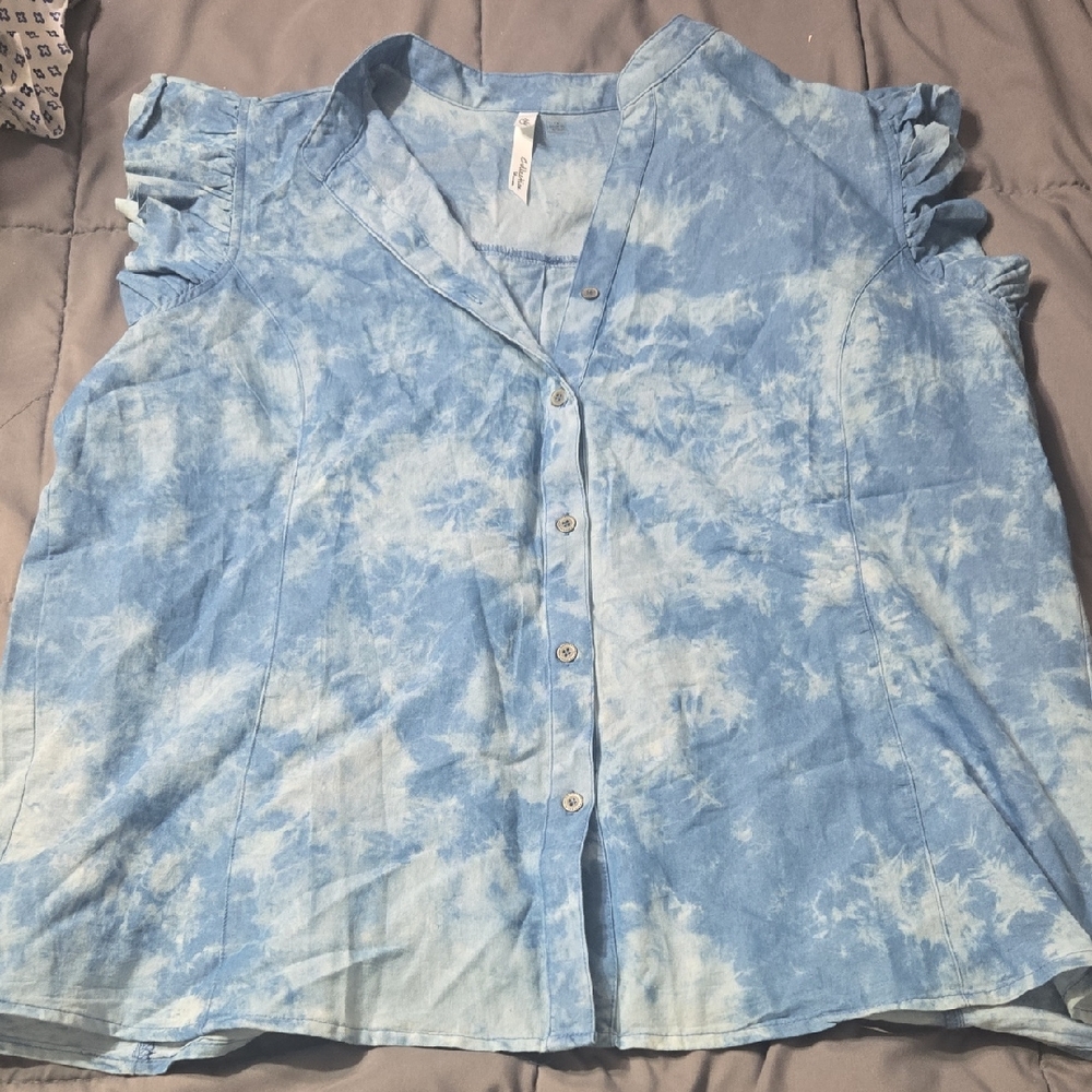 NY Collection Light Blue Tie-Dye Blouse